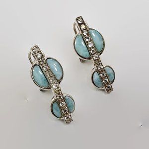 Larimar Earrings, Blue Stone, Quartz, Sterling Silver, Vintage Earring, Pierced